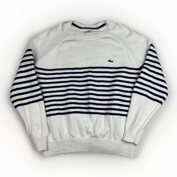 Lacoste Live! Preppy Knitted pullover Sweater White / Navy Striped Men Sz 6 Read - Picture 1 of 16